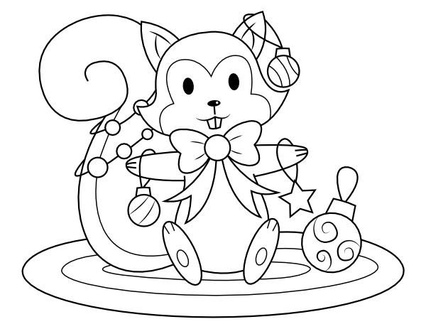 Squirrel With Christmas Ornaments Coloring Page