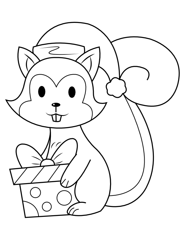 Squirrel With Christmas Present Coloring Page