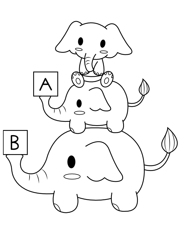 Stacked Elephants Coloring Page