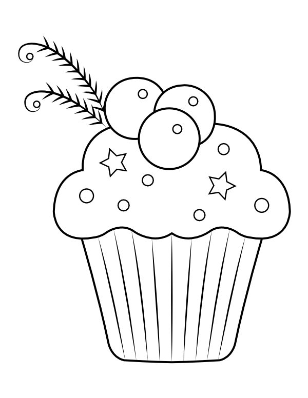 Star and Berry Cupcake Coloring Page