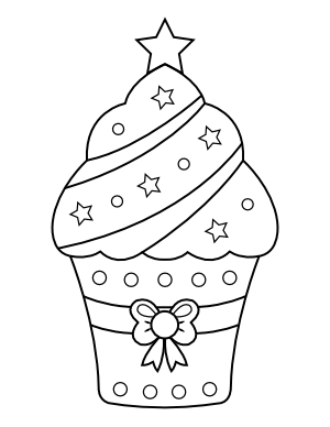 Star and Bow Cupcake Coloring Page
