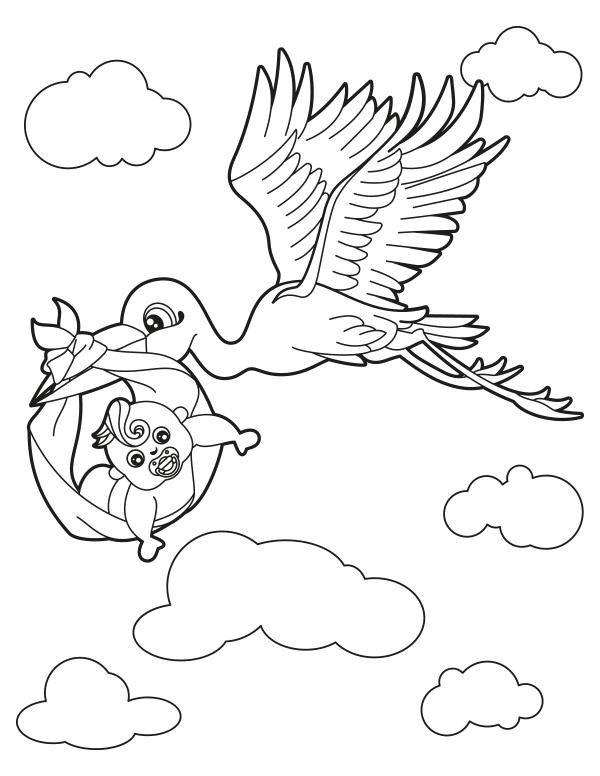 Stork With Baby Coloring Page