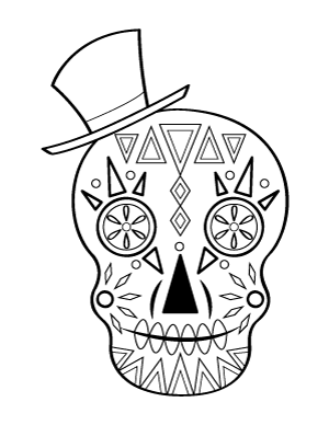 Sugar Skull With Hat Coloring Page