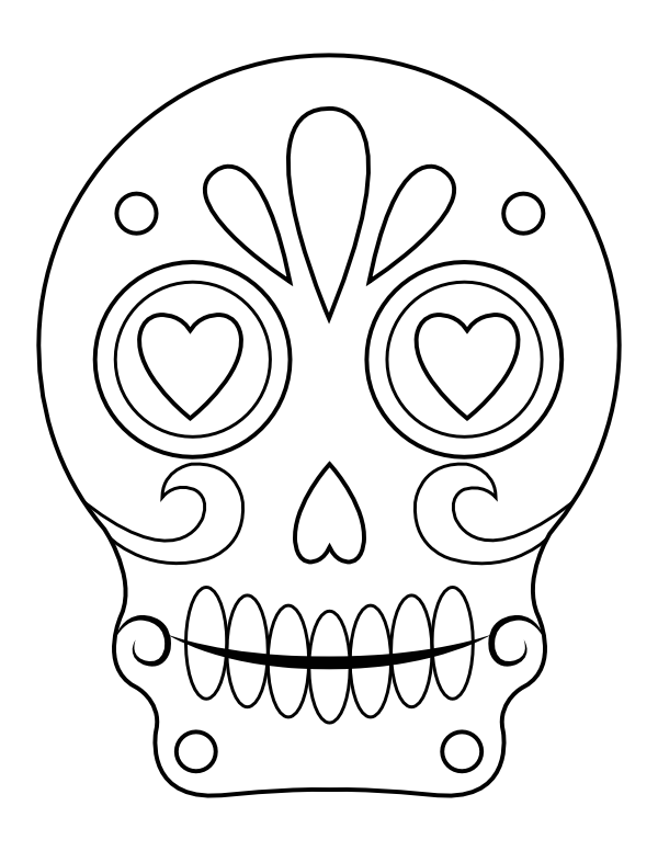 Sugar Skull with Heart Eyes Coloring Page