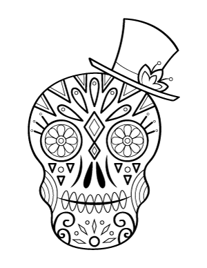 Sugar Skull With Top Hat Coloring Page