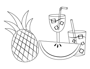 Summer Fruits And Drinks Coloring Page