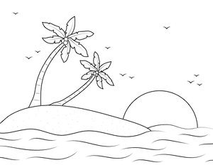 Sunset At the Beach Coloring Page