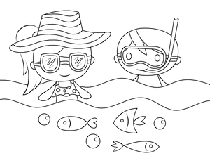 Swimming Kids Coloring Page