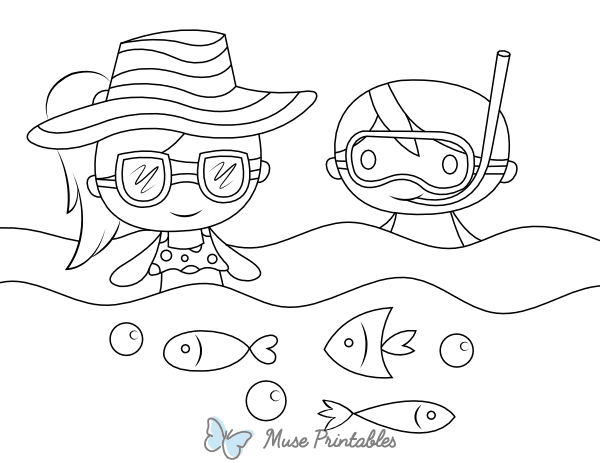 Swimming Kids Coloring Page