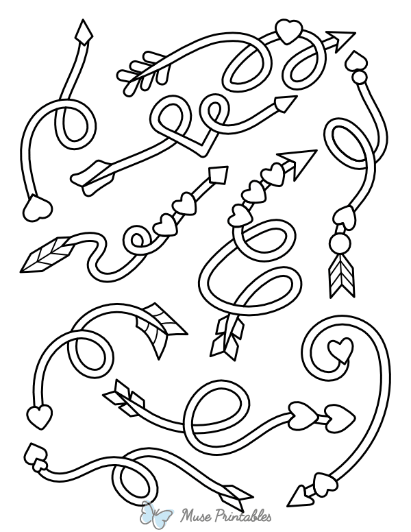 Swirly Doodle Heart Arrows Coloring Page