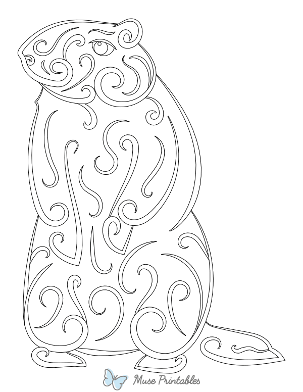 Swirly Groundhog Coloring Page