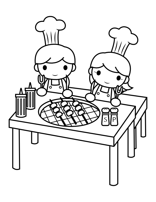 Printable Grill and Utensils Coloring Page