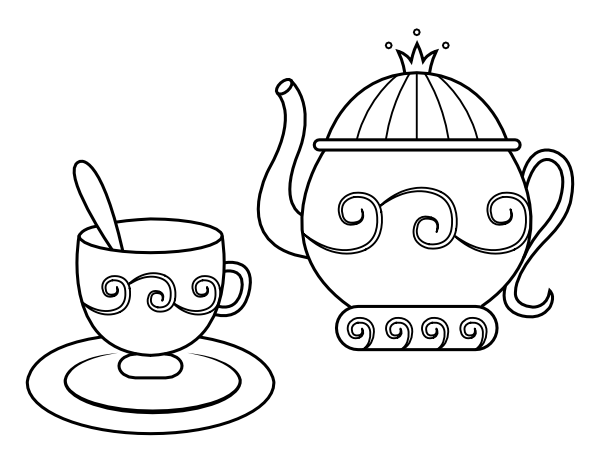 Teapot and Teacup Coloring Page