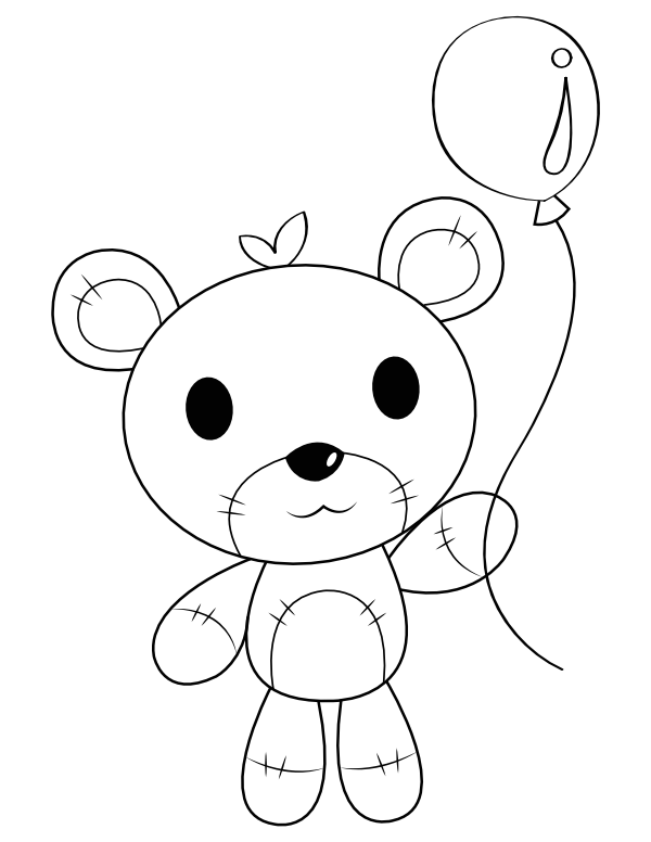 Teddy Bear and Balloon Coloring Page