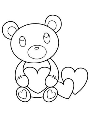 Teddy Bear and Hearts Coloring Page