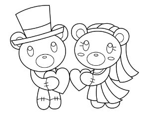 Teddy Bear Bride and Groom Coloring Page
