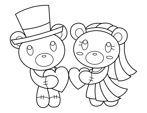 Printable Teddy Bear Bride And Groom Coloring Page