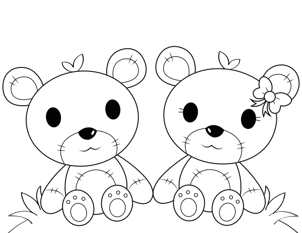 Teddy Bear Couple Coloring Page