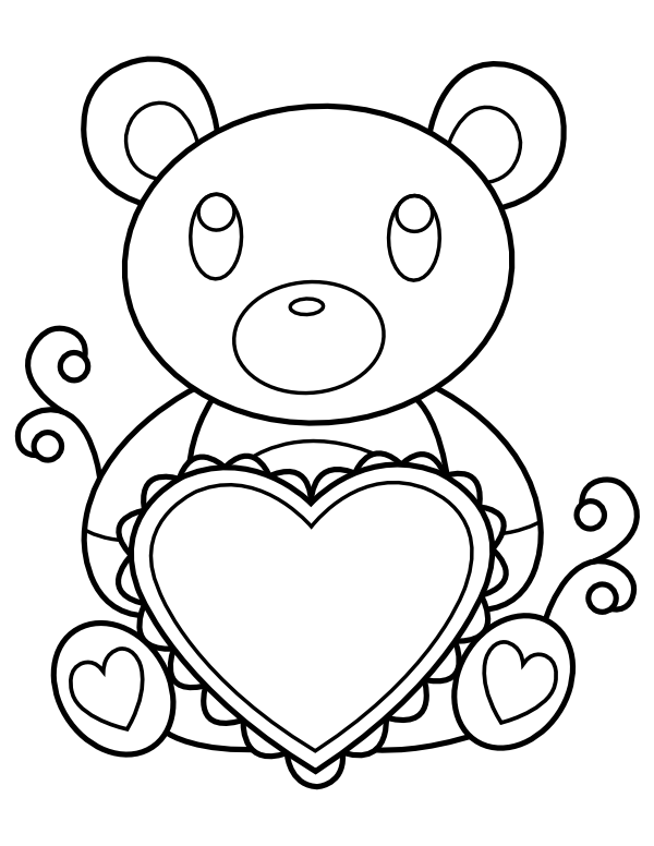 Teddy Bear Holding Heart Coloring Page