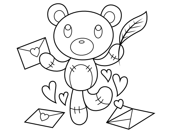 Teddy Bear Love Letter Coloring Page