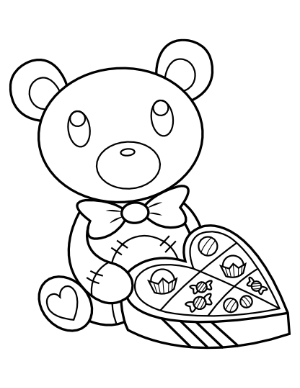 Teddy Bear With A Box Of Chocolates Coloring Page
