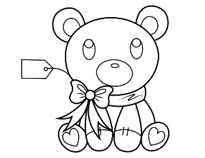 Teddy Bear With Gift Tag Coloring Page