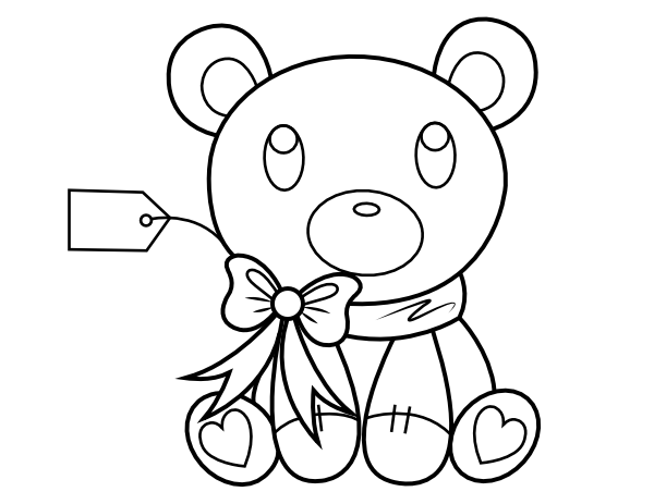 Printable Teddy Bear With Gift Tag Coloring Page