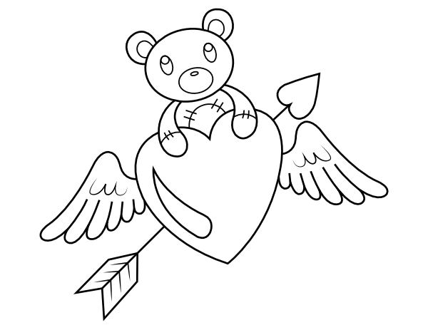 Teddy Bear With Heart Arrow Coloring Page