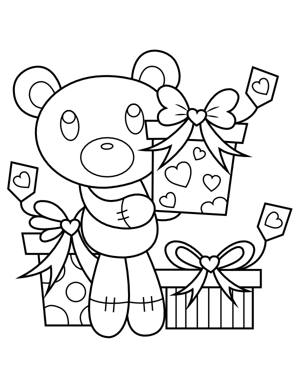 Teddy Bear With Valentines Day Gifts Coloring Page