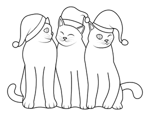 Three Christmas Cats Coloring Page