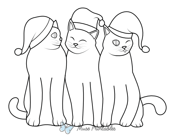 Three Christmas Cats Coloring Page