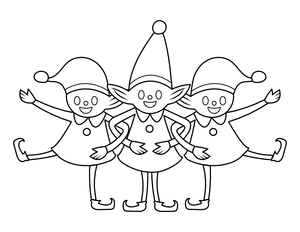 Three Christmas Elves Coloring Page