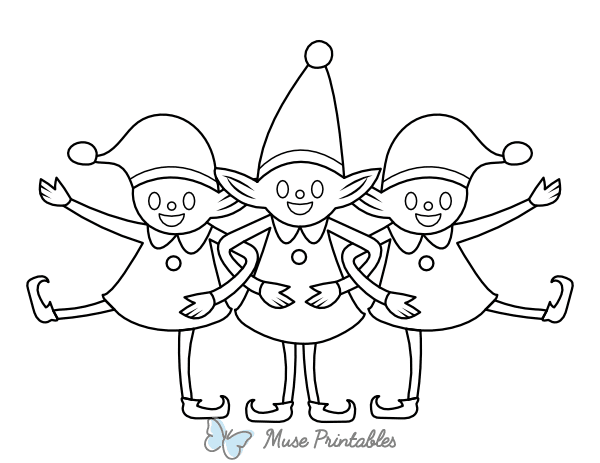 Three Christmas Elves Coloring Page