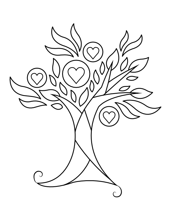 Tree of Life with Hearts Coloring Page