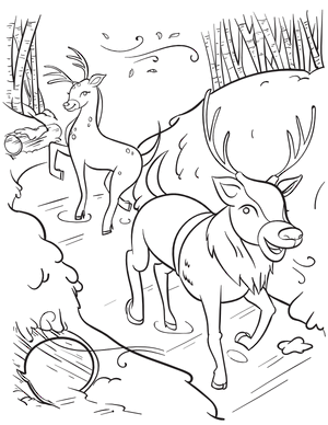 Two Cute Reindeer Coloring Page