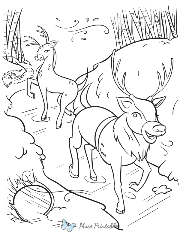 Two Cute Reindeer Coloring Page