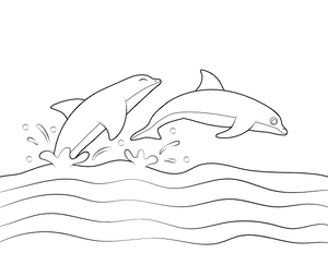 Two Dolphins and Ocean Wave Coloring Page