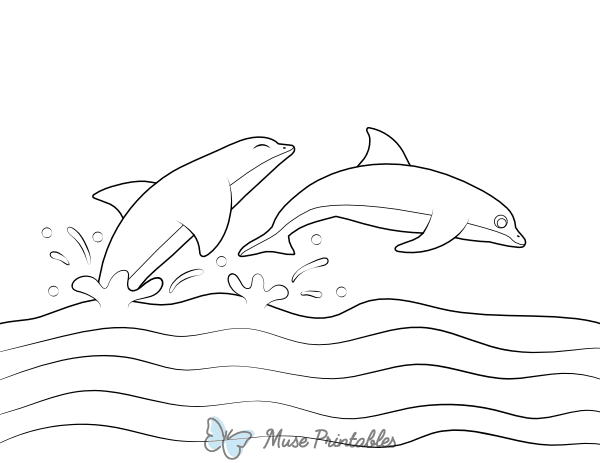 Two Dolphins and Ocean Wave Coloring Page