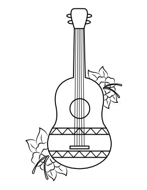 Ukulele and Flowers Coloring Page