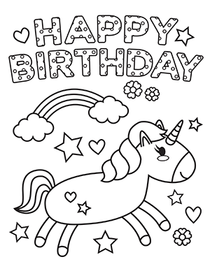 Unicorn Happy Birthday Coloring Page