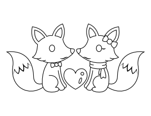 Valentine Foxes Coloring Page