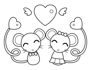 Valentine Mice Coloring Page