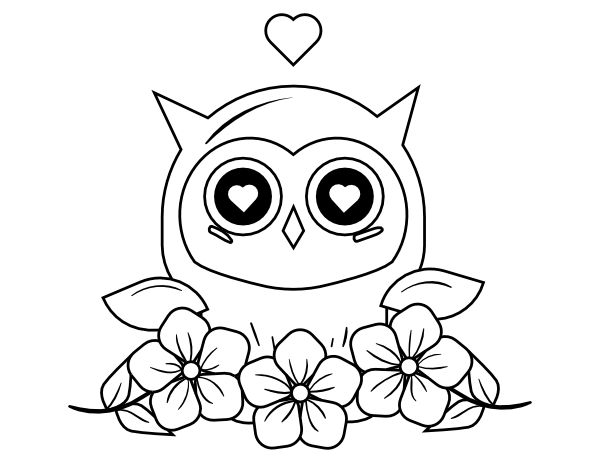Download Printable Valentine Owl With Flowers Coloring Page