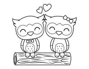 Valentine Owls Coloring Page