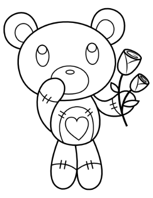 Valentine's Day Teddy Bear with Roses Coloring Page