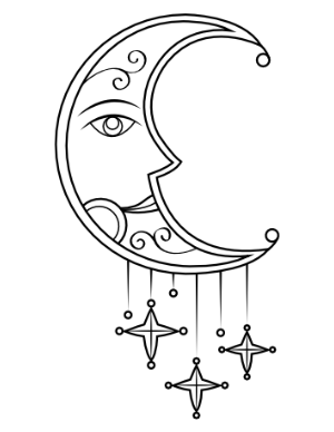 Victorian Moon and Stars Coloring Page