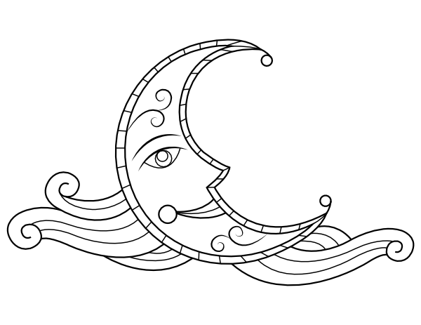 Victorian Moon and Wind Coloring Page