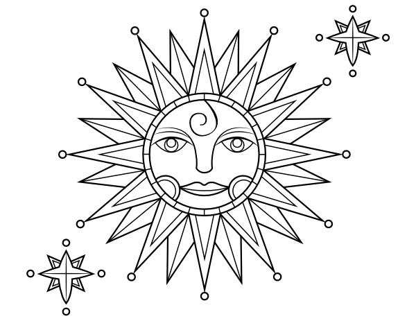 Victorian Sun and Stars Coloring Page