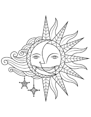 Victorian Sun Moon and Stars Coloring Page