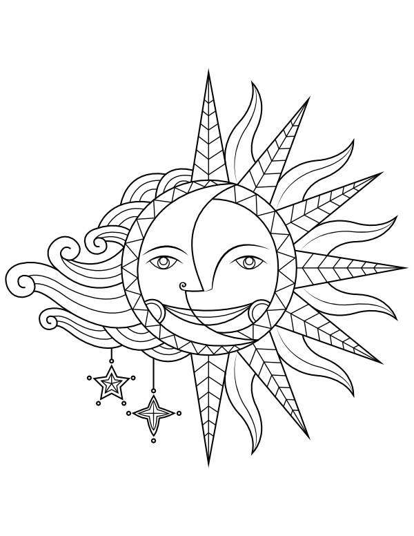 Victorian Sun Moon and Stars Coloring Page